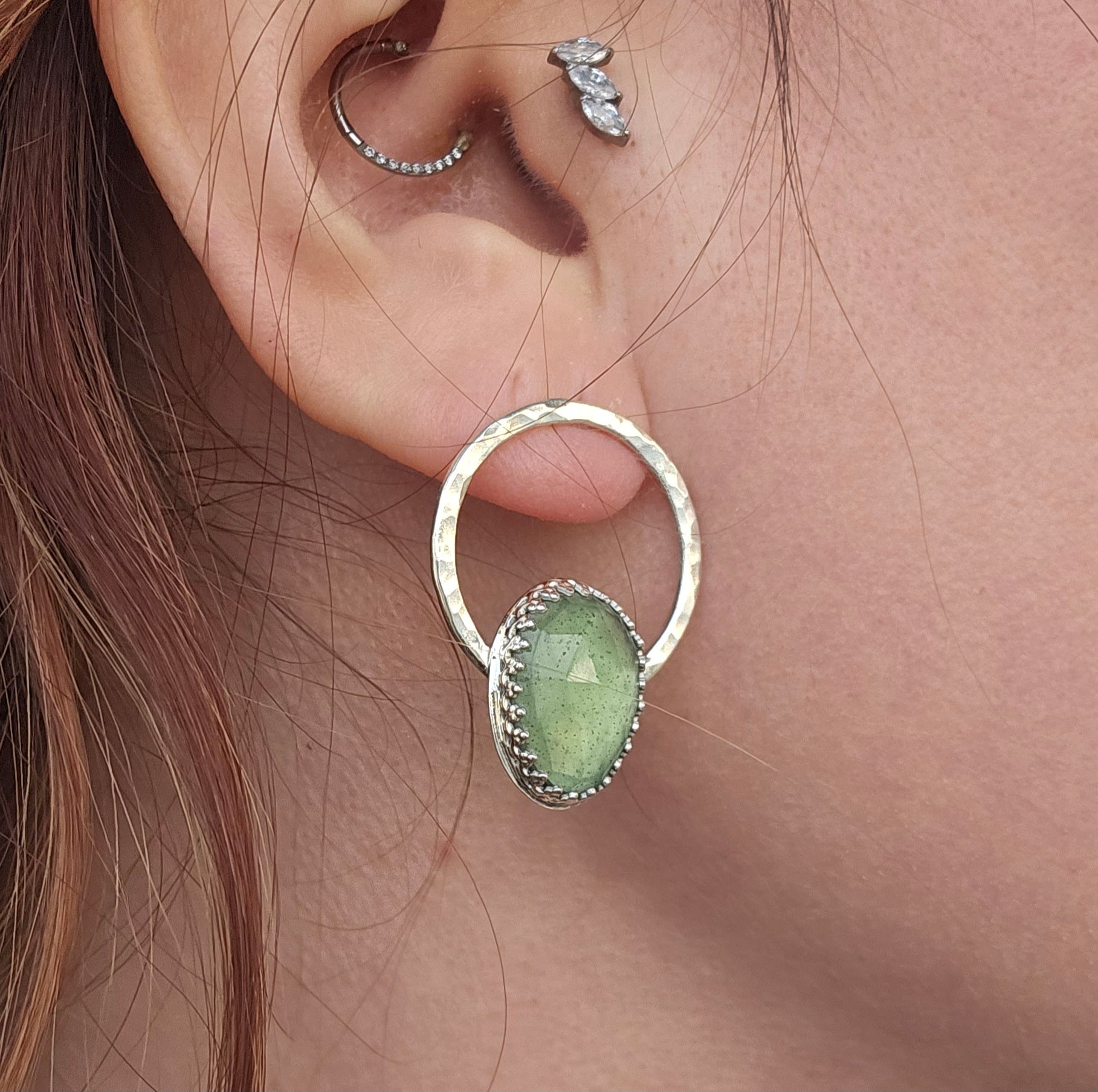 Bijoux_argent 925_boucles d'oreilles_pierre_verte_vesuvianite