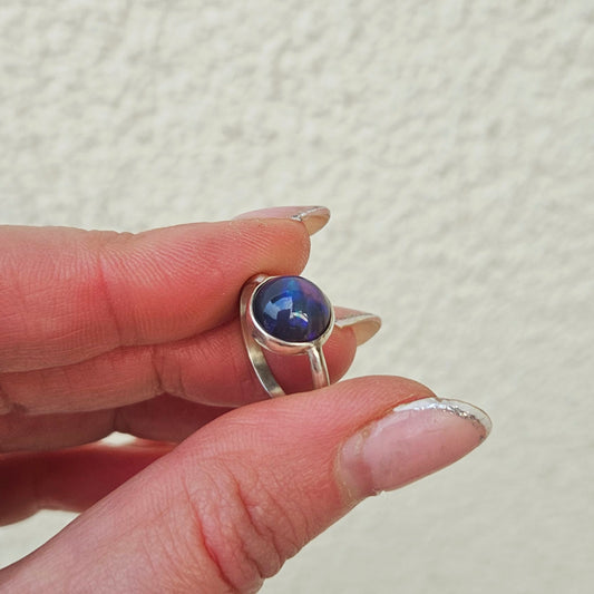 Opale noir, pierre opale, bague argent, création argent, pièce unique, cabochon opale