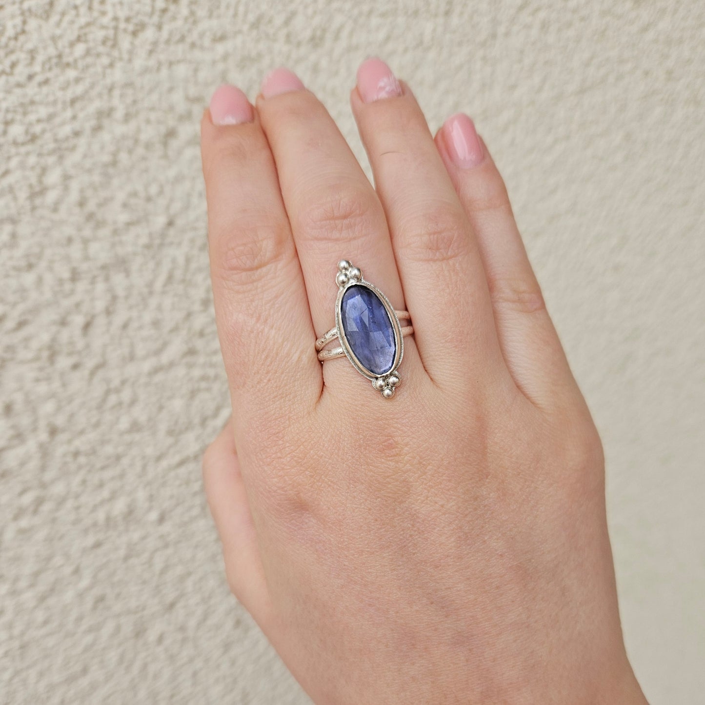 bague, argent, pierre fine, bague double, pierre naturelle iolite, bijoux pierre iolite