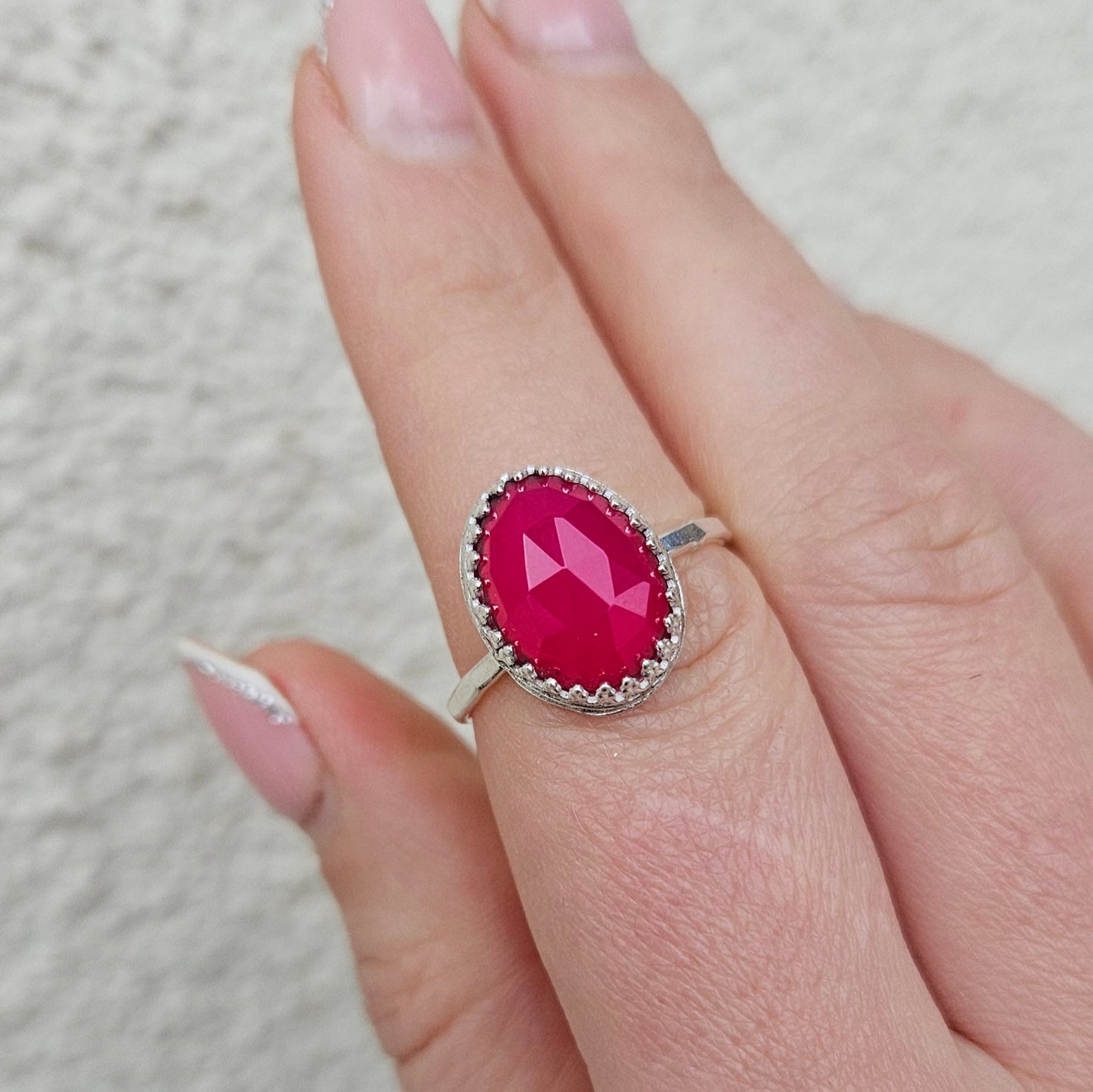bague martelé_bague argent_pierre calcédoine rose
