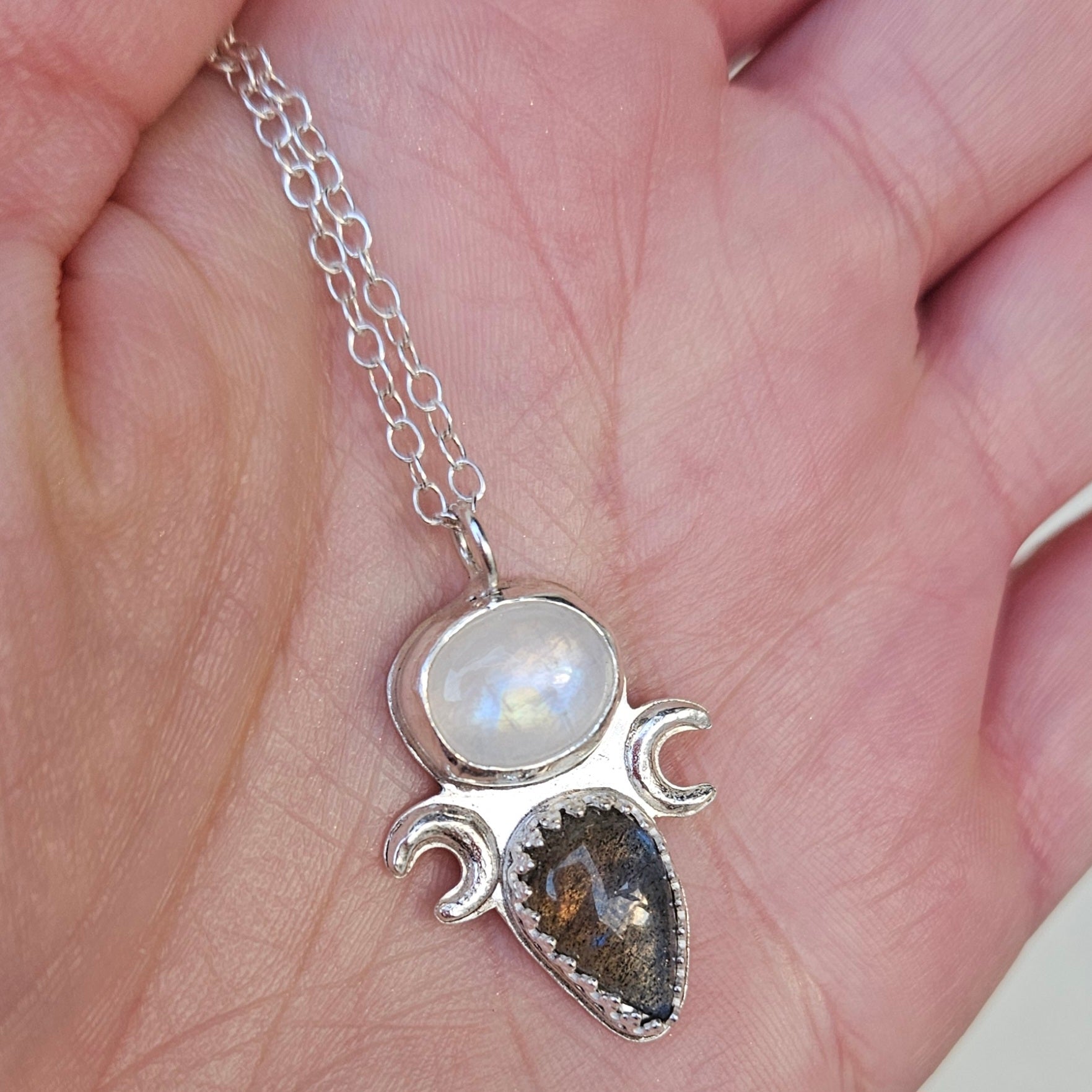 pendentif labradorite, pendentif pierre de lune, bijoux pierre de lune, collier argent